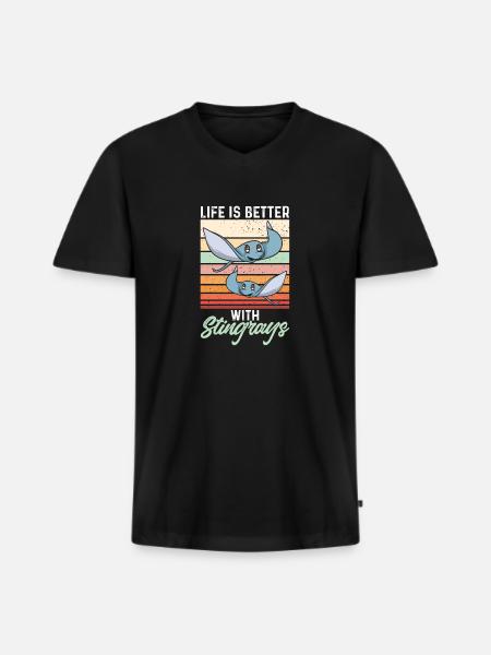 Stingrays Manta Rays Ocean Rays - Men's Premium Organic T-shirt with V-neck - black