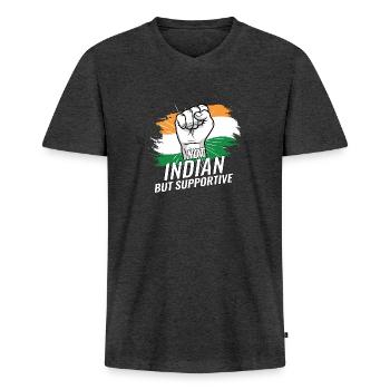 Not Indian But Supportive India Flag Country - Männer Premium Bio T-Shirt mit V-Ausschnitt - Anthrazit meliert - Vorne - Nico (187cm)