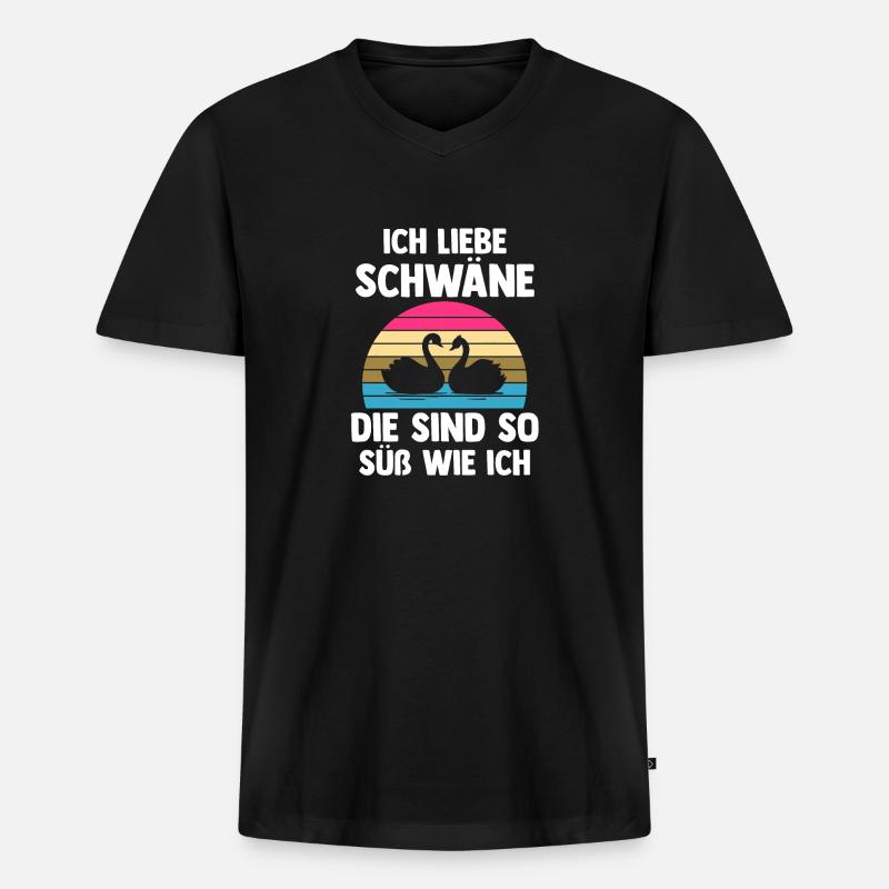 Schwan - Männer Premium Bio T-Shirt mit V-Ausschnitt - Schwarz