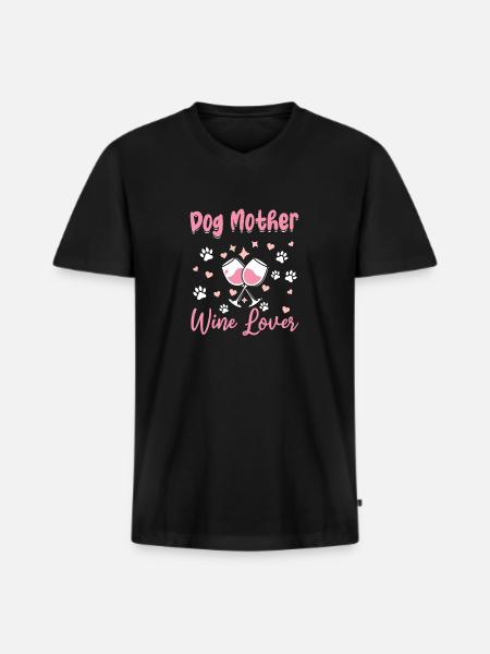 Hundemutter und Weinliebhaberin - Männer Premium Bio T-Shirt mit V-Ausschnitt - Schwarz