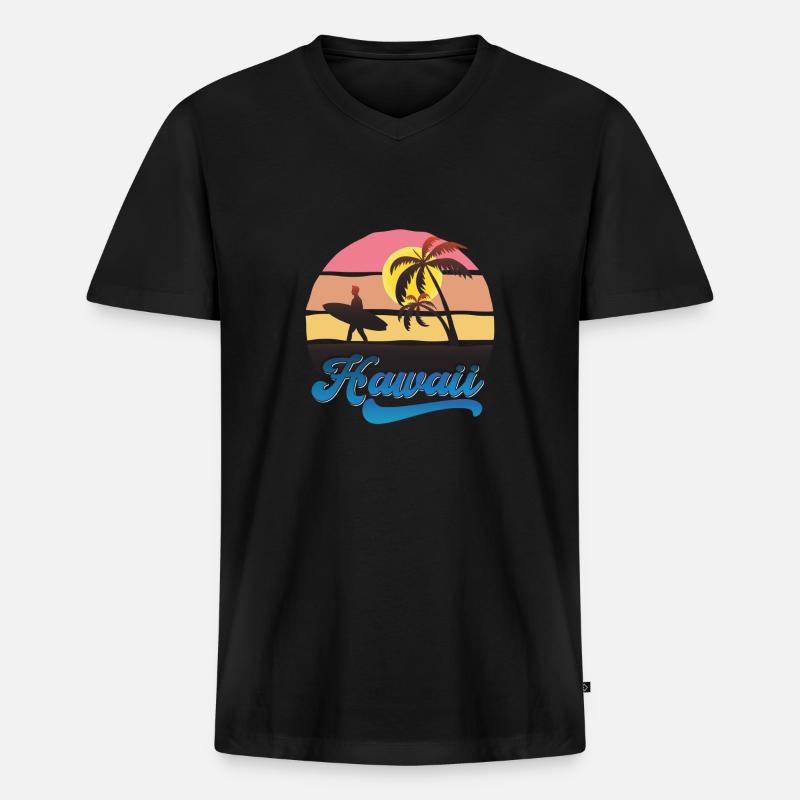 Hawaii Surf Sunset Beach Design - Männer Premium Bio T-Shirt mit V-Ausschnitt - Schwarz