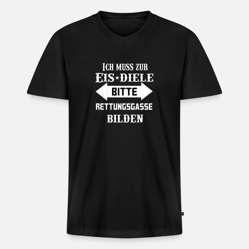 ich muss zur eisdiele - Männer Premium Bio T-Shirt mit V-Ausschnitt - Schwarz