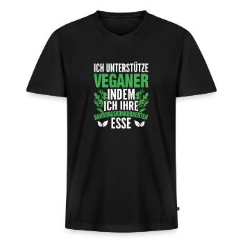 Veganer Vegetarier Essen Fleisch - Männer Premium Bio T-Shirt mit V-Ausschnitt - Schwarz - Vorne - Nico (187cm)