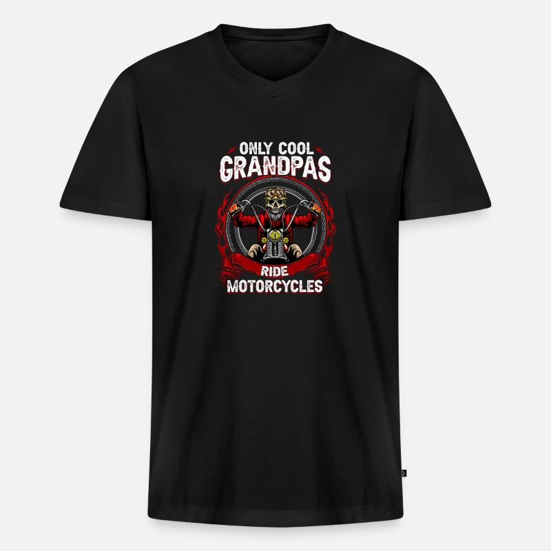 Cool Opa Biker - Männer Premium Bio T-Shirt mit V-Ausschnitt - Schwarz