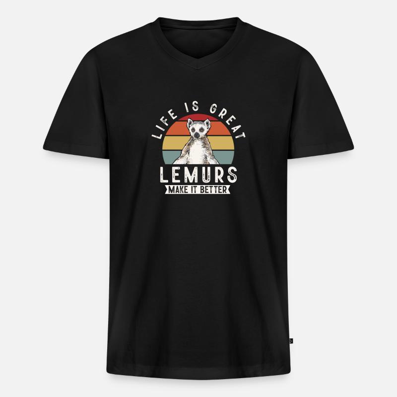 Lemur Catta Katta - Männer Premium Bio T-Shirt mit V-Ausschnitt - Schwarz