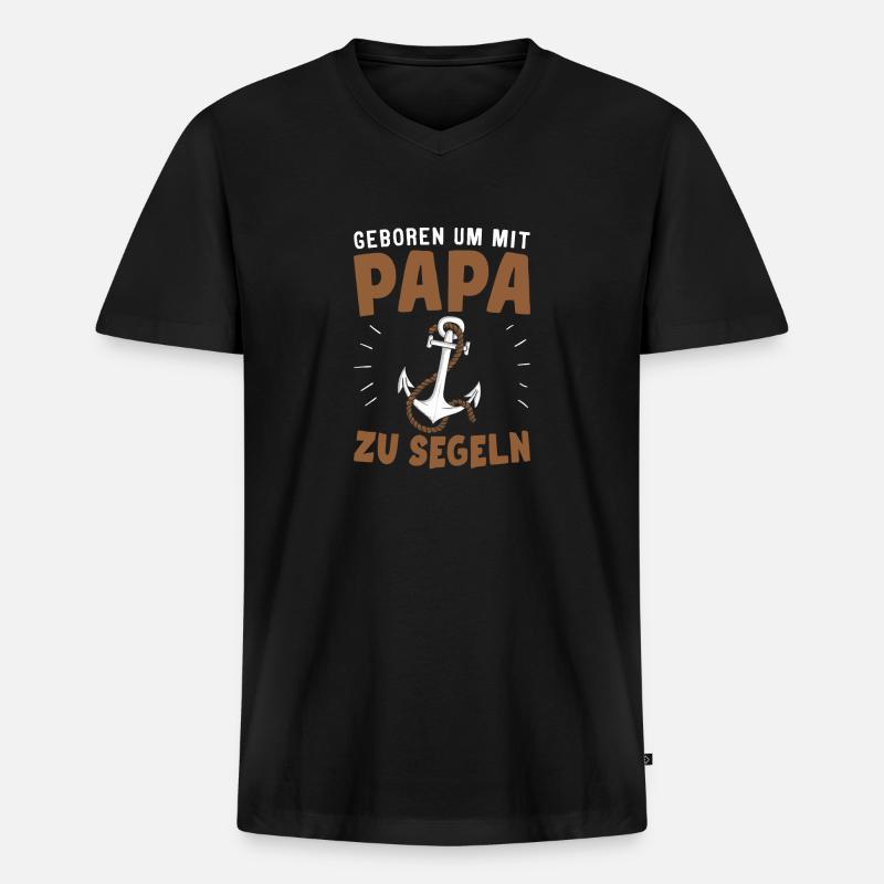 Papa Sohn Geschenk Segelboot - Männer Premium Bio T-Shirt mit V-Ausschnitt - Schwarz