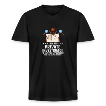 Je suis un détective privé que je ne conçois jamais mal - T-shirt encolure en V Premium bio Homme - noir - Devant - Nico (187cm)