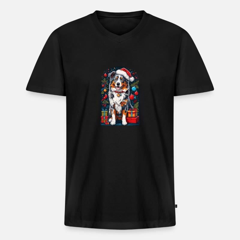 Lustiger Australian Shepherd Mit - Männer Premium Bio T-Shirt mit V-Ausschnitt - Schwarz