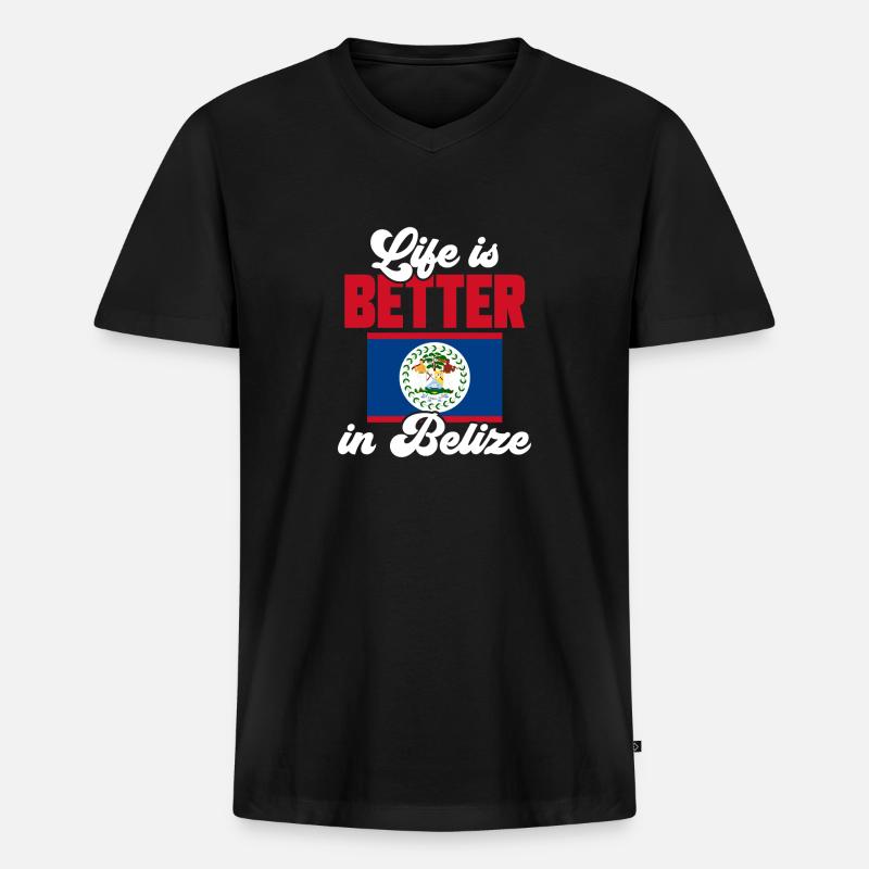 Belize Flagge Belizer - Männer Premium Bio T-Shirt mit V-Ausschnitt - Schwarz