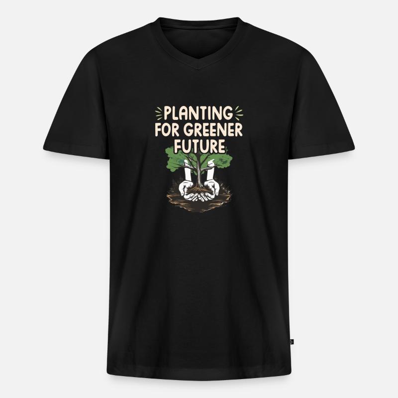 PLANTING FOR GREENER FUTURE - Männer Premium Bio T-Shirt mit V-Ausschnitt - Schwarz