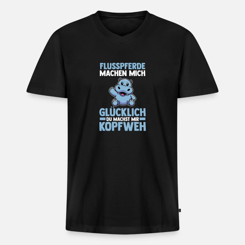 Nilpferd Flusspferd - Männer Premium Bio T-Shirt mit V-Ausschnitt - Schwarz