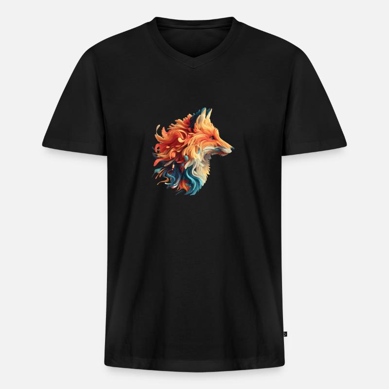 Farbenfroher abstrakter Fuchs - Männer Premium Bio T-Shirt mit V-Ausschnitt - Schwarz