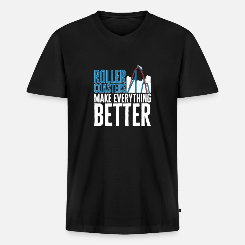 Achterbahn Rollercoaster Freizeitpark - Männer Premium Bio T-Shirt mit V-Ausschnitt - Schwarz