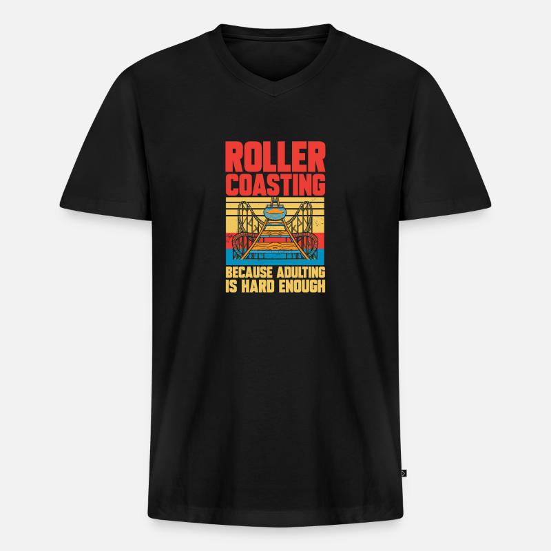 Achterbahn Rollercoaster Freizeitpark - Männer Premium Bio T-Shirt mit V-Ausschnitt - Schwarz
