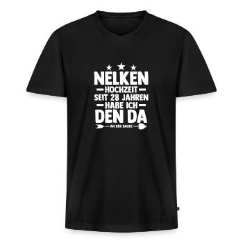 Ehe Nelkenhochzeit 28 Jahre Verheiratet Hochzeitst - Männer Premium Bio T-Shirt mit V-Ausschnitt - Schwarz - Vorne - Nico (187cm)