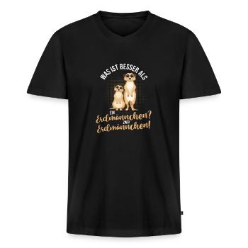 Erdmännchen - Männer Premium Bio T-Shirt mit V-Ausschnitt - Schwarz - Vorne - Nico (187cm)