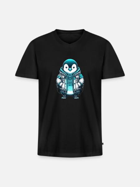 Cool Synthwave Cyberpunk penguin Lover Gift - Men's Premium Organic T-shirt with V-neck - black