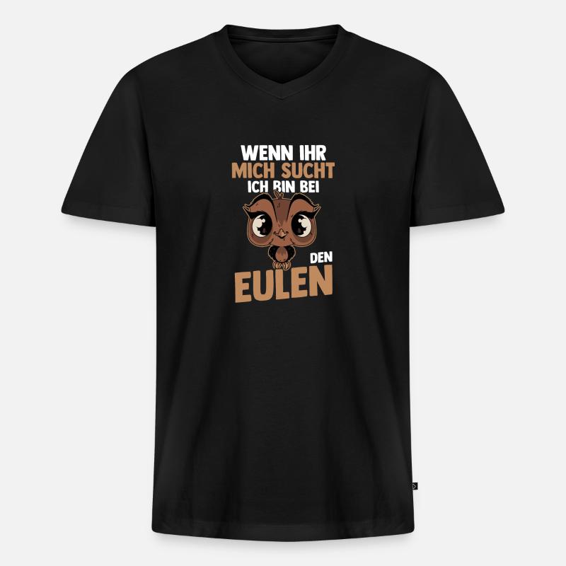 Eulen - Männer Premium Bio T-Shirt mit V-Ausschnitt - Schwarz
