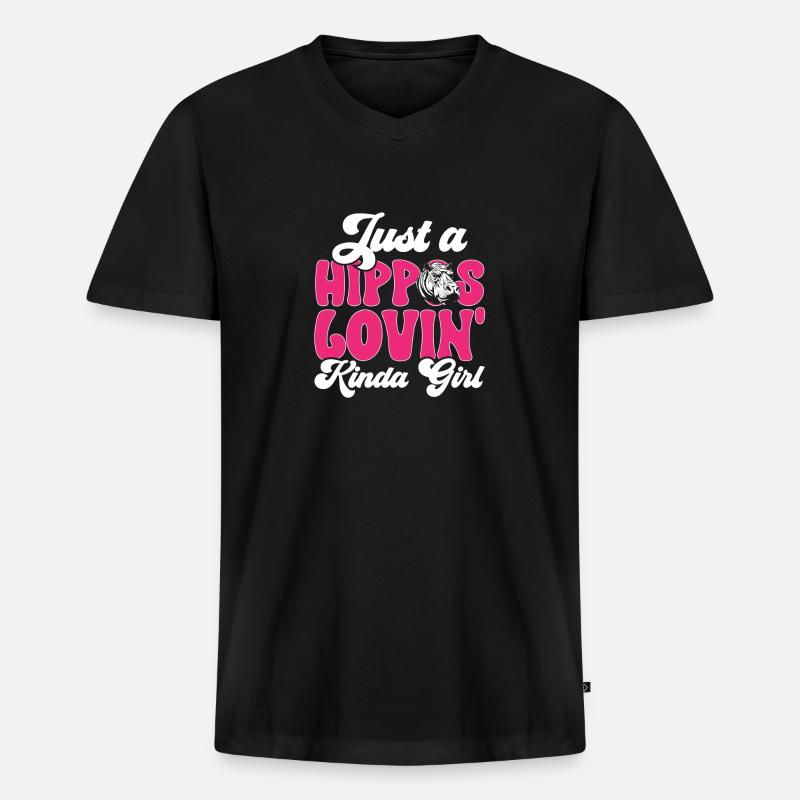 Flusspferd Nilpferd - Männer Premium Bio T-Shirt mit V-Ausschnitt - Schwarz
