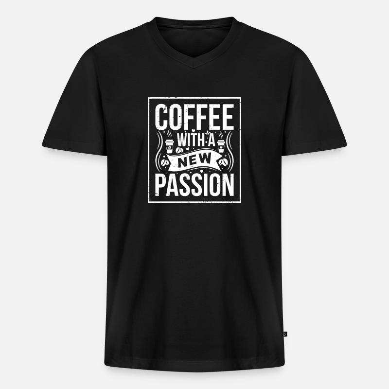 Kaffee Mit Einer Neuen Leidenschaft - Männer Premium Bio T-Shirt mit V-Ausschnitt - Schwarz