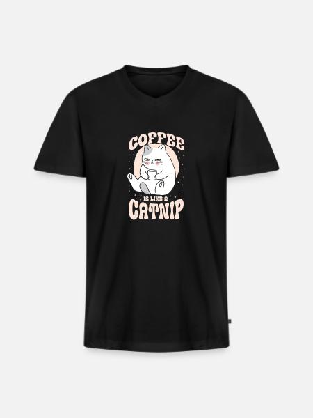 Coffee is like a catnip - Men's Premium Organic T-shirt with V-neck - black