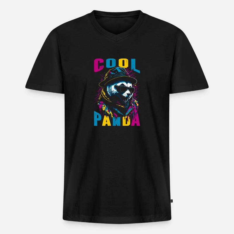 Coole Panda - Männer Premium Bio T-Shirt mit V-Ausschnitt - Schwarz