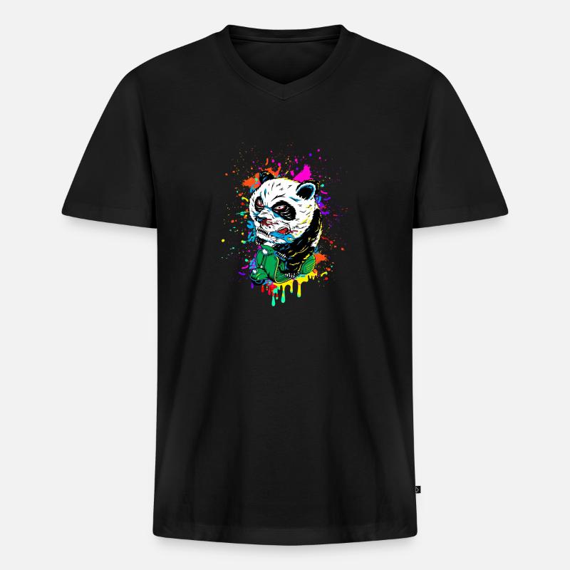 Roller fahrender Panda - Männer Premium Bio T-Shirt mit V-Ausschnitt - Schwarz