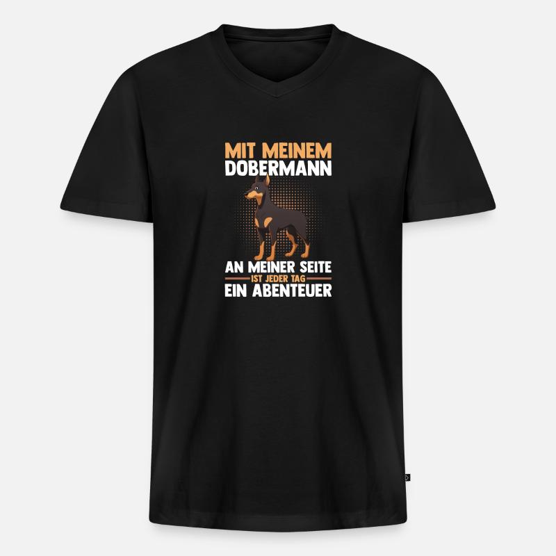 Hund Dobermann - Männer Premium Bio T-Shirt mit V-Ausschnitt - Schwarz
