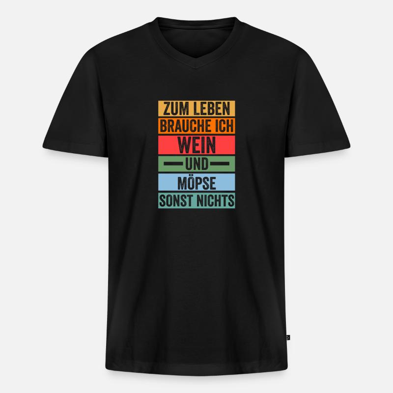 Wein Hund Mops - Männer Premium Bio T-Shirt mit V-Ausschnitt - Schwarz
