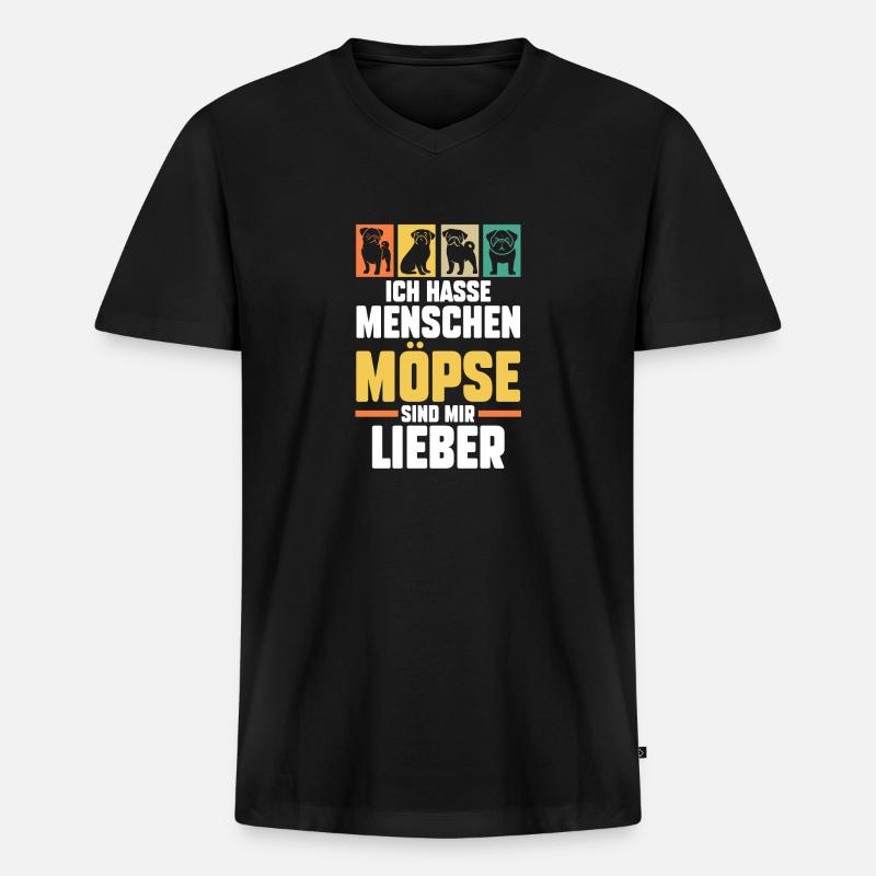 Mopsmama Hundemama Hund Mops - Männer Premium Bio T-Shirt mit V-Ausschnitt - Schwarz