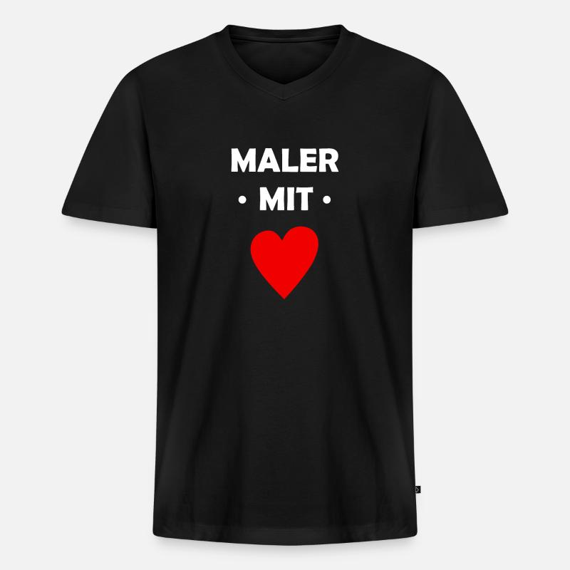 Maler mit Herz - Männer Premium Bio T-Shirt mit V-Ausschnitt - Schwarz