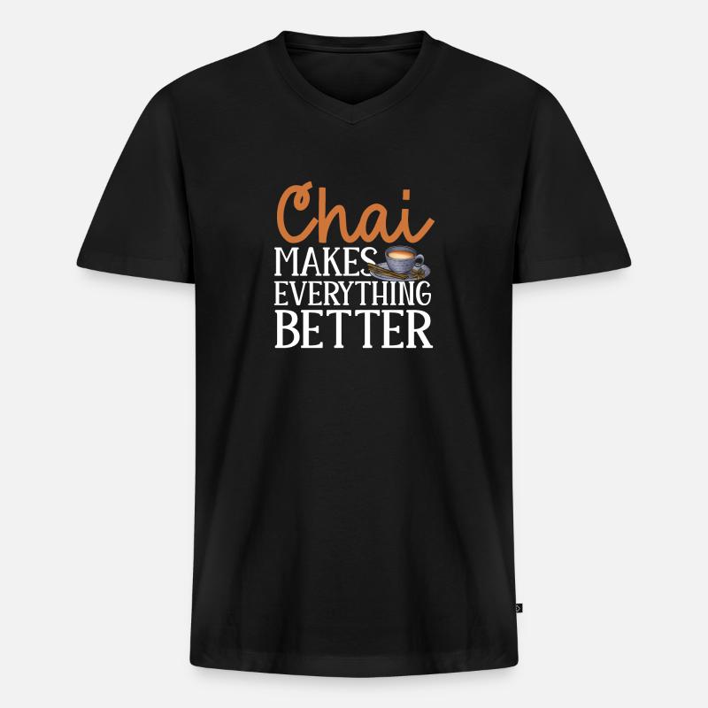 Chai Tee Masala Chai - Männer Premium Bio T-Shirt mit V-Ausschnitt - Schwarz