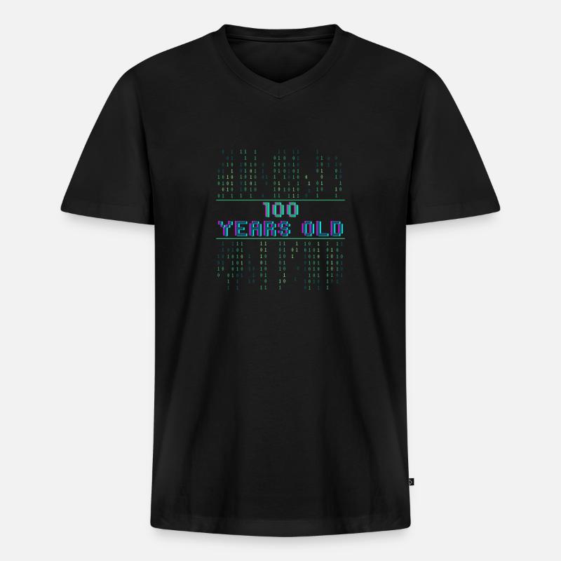 4th Birthday 4 Years Old Binary Code Coder - Men's Premium Organic T-shirt with V-neck - black