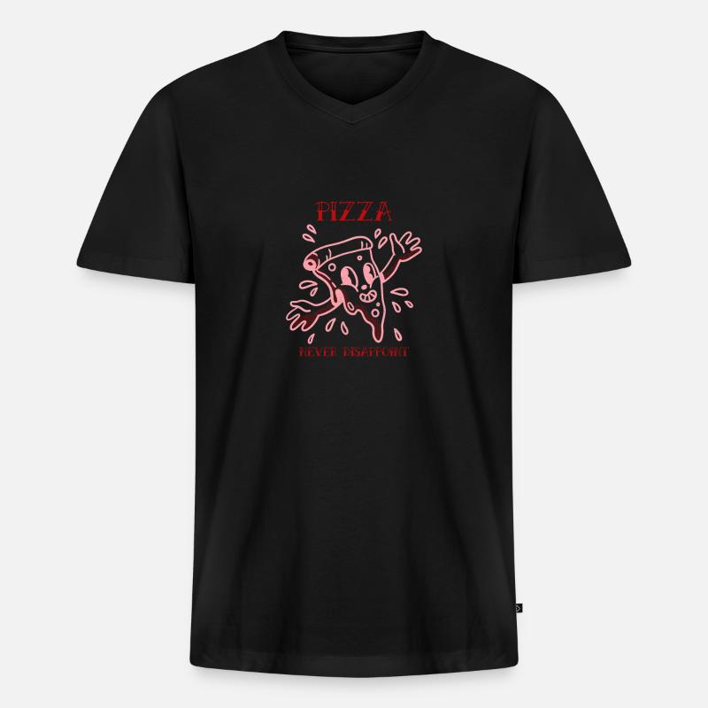 PIZZA NEVER DISAPPOINT - Männer Premium Bio T-Shirt mit V-Ausschnitt - Schwarz