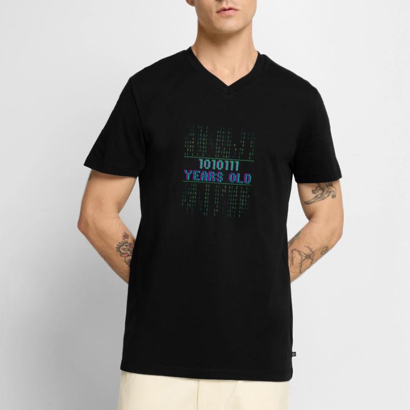 87th Birthday 87 years old Binary Code Coder Men's Premium Organic T-shirt with V-neck