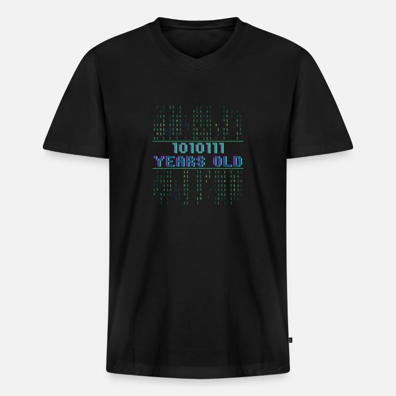 87. Geburtstag 87 Jahre alt Binärcode Coder - Männer Premium Bio T-Shirt mit V-Ausschnitt - Schwarz