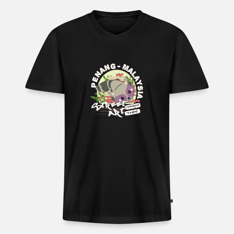 Waschbär Graffiti - Männer Premium Bio T-Shirt mit V-Ausschnitt - Schwarz