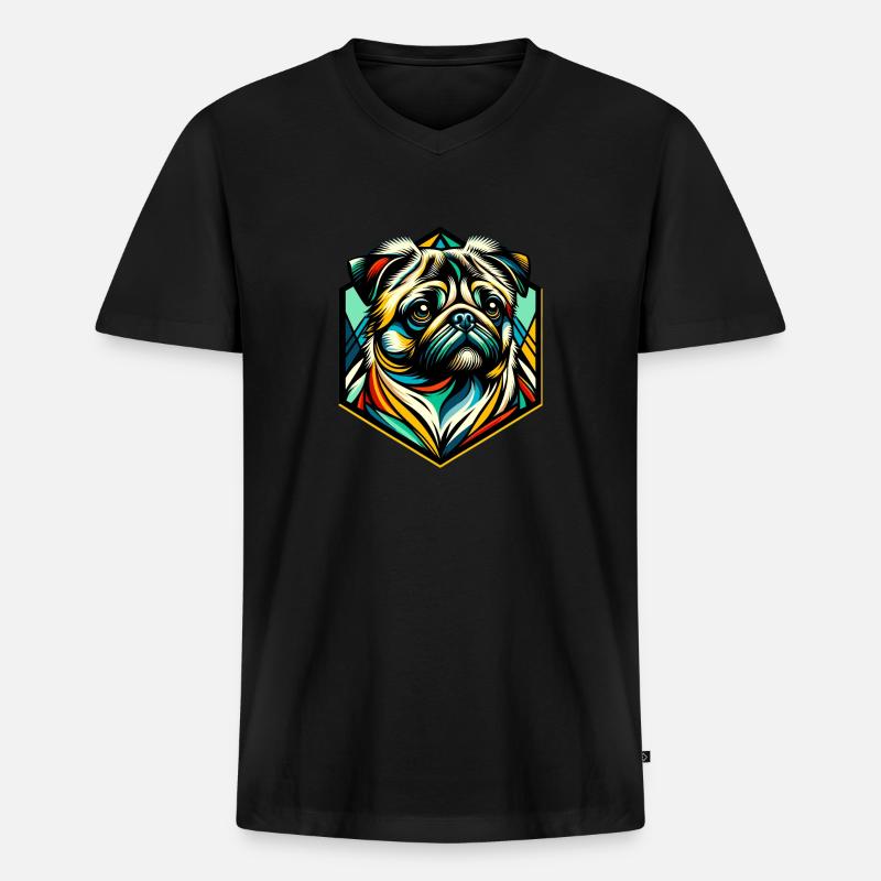 Mops Hund - Männer Premium Bio T-Shirt mit V-Ausschnitt - Schwarz