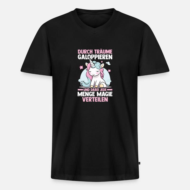 Einhorn - Männer Premium Bio T-Shirt mit V-Ausschnitt - Schwarz