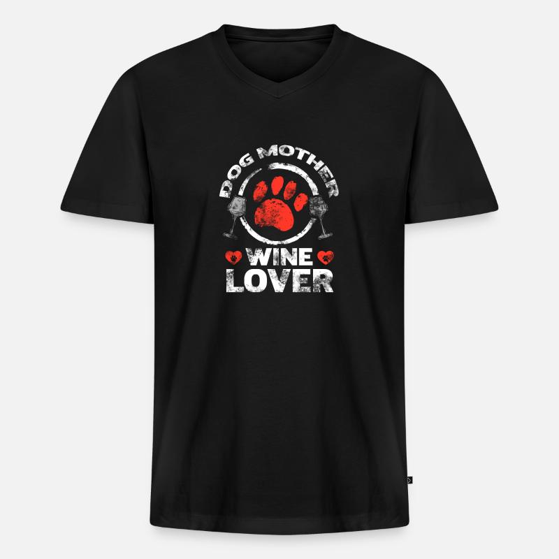 Hundemutter und Weinliebhaberin - Männer Premium Bio T-Shirt mit V-Ausschnitt - Schwarz