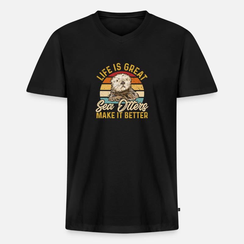 Seeotter - Männer Premium Bio T-Shirt mit V-Ausschnitt - Schwarz
