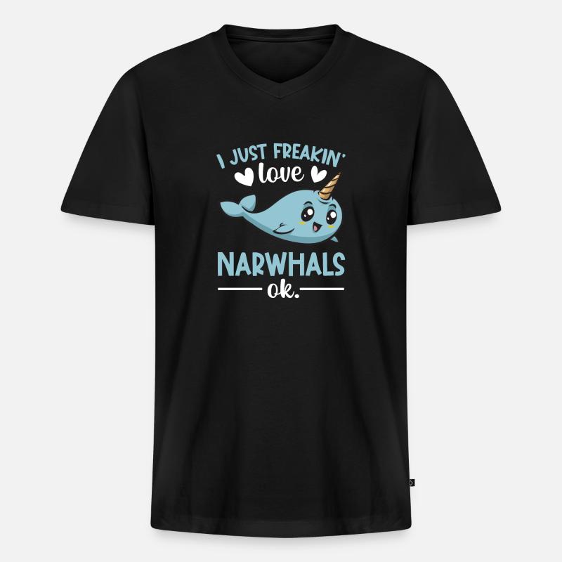 Narwal Einhornwal - Männer Premium Bio T-Shirt mit V-Ausschnitt - Schwarz