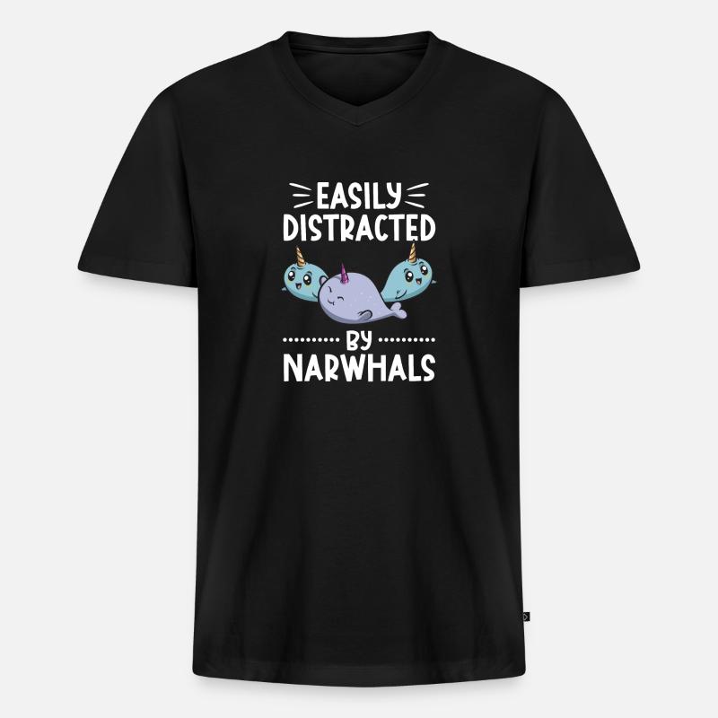 Narwal Einhornwal - Männer Premium Bio T-Shirt mit V-Ausschnitt - Schwarz