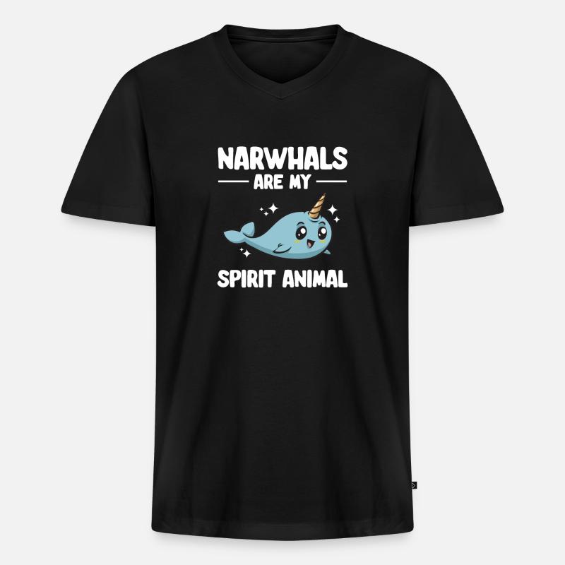 Narwal Einhornwal - Männer Premium Bio T-Shirt mit V-Ausschnitt - Schwarz