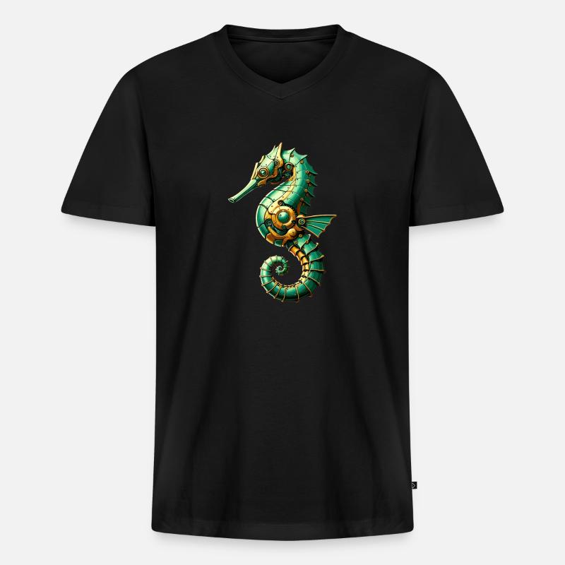 Seepferdchen Roboter, Roboter-Seepferdchen - Männer Premium Bio T-Shirt mit V-Ausschnitt - Schwarz