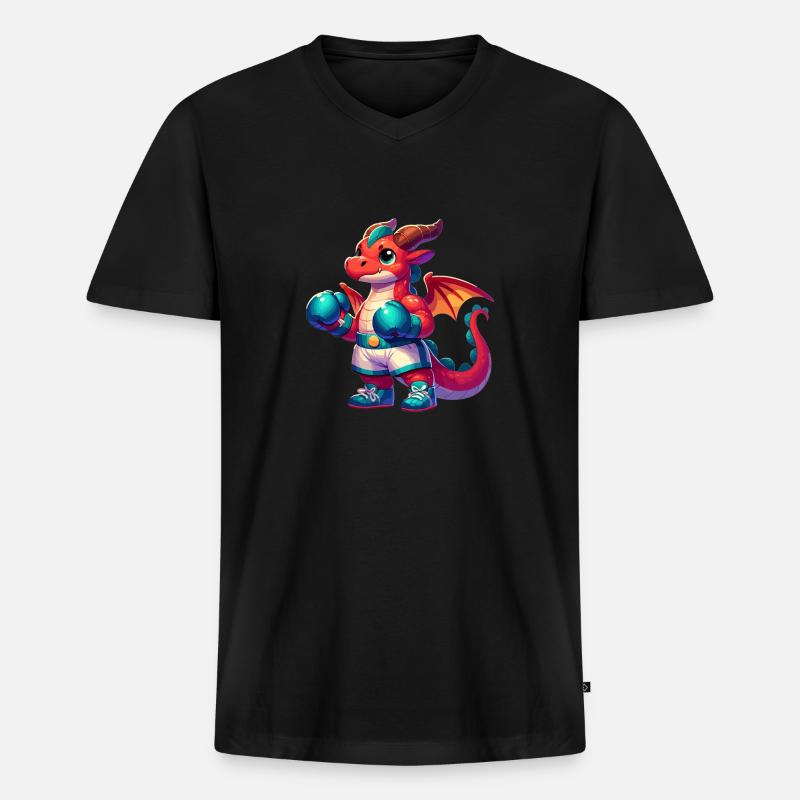 Drache Boxer - Männer Premium Bio T-Shirt mit V-Ausschnitt - Schwarz