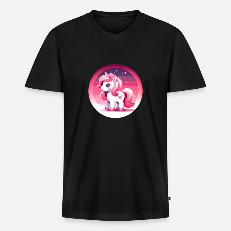 Einhorn in rosa Comicstyle - Männer Premium Bio T-Shirt mit V-Ausschnitt - Schwarz