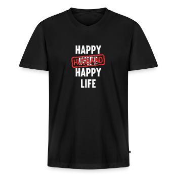 Glad kone mand Lykkeligt liv LGBTQ blev homoseksuel - Premium økologisk T-shirt med V-hals til mænd - sort - Foran - Nico (187cm)