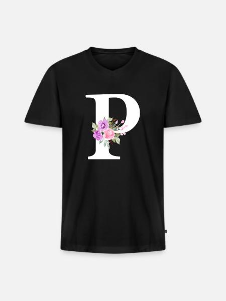 Purple floral letter p - Men's Premium Organic T-shirt with V-neck - black