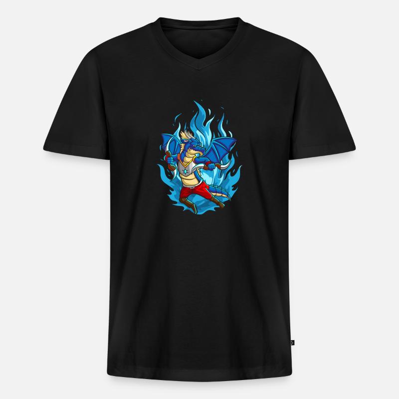 Der Drache mit Bumerang - Männer Premium Bio T-Shirt mit V-Ausschnitt - Schwarz